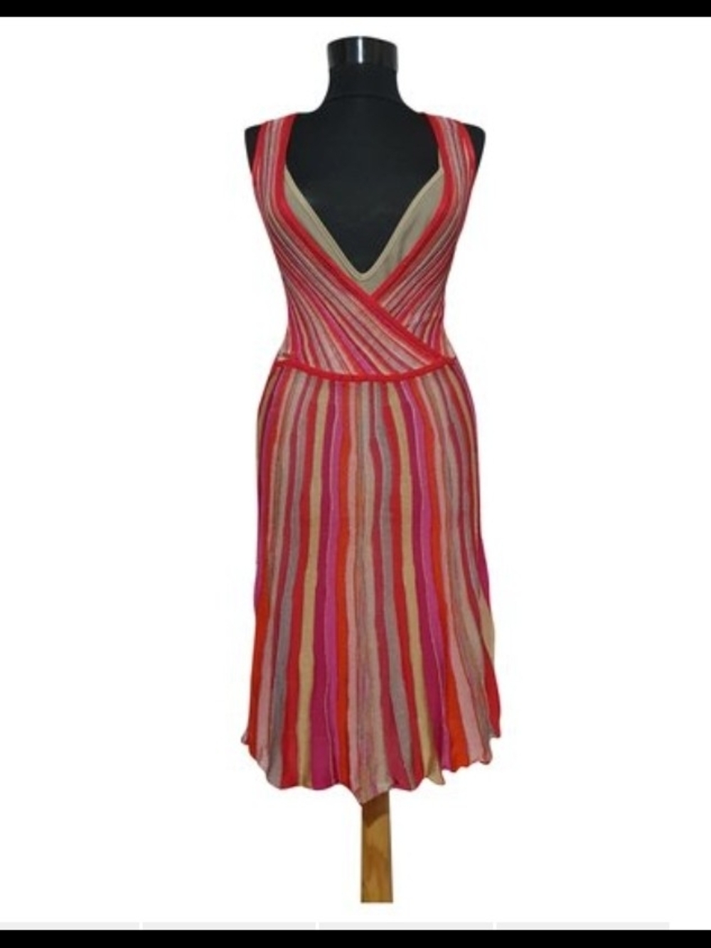 ⭐Missoni Striped V-Neck Sleeveless Dress in Pink, Red, Tan 4 - Picture 2 of 16